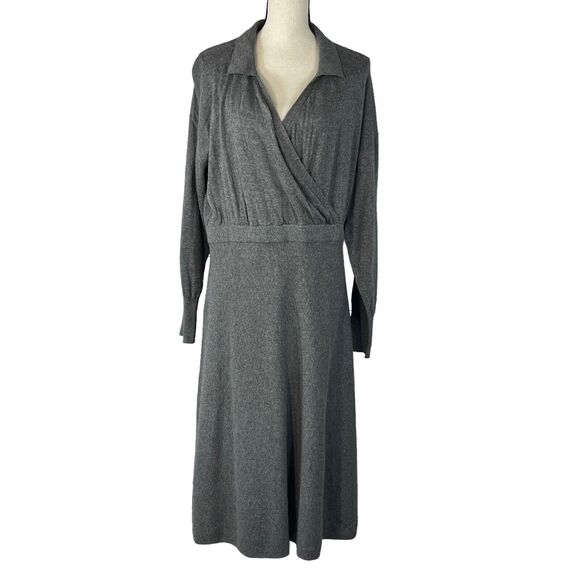 Alfani Petite Large PL Sweater Midi Dress Balloon Sleeve Stretch V-Neck Grey - Picture 1 of 9